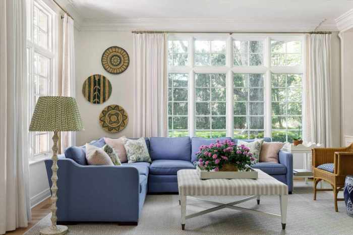 How to decorate living room with blue sofa